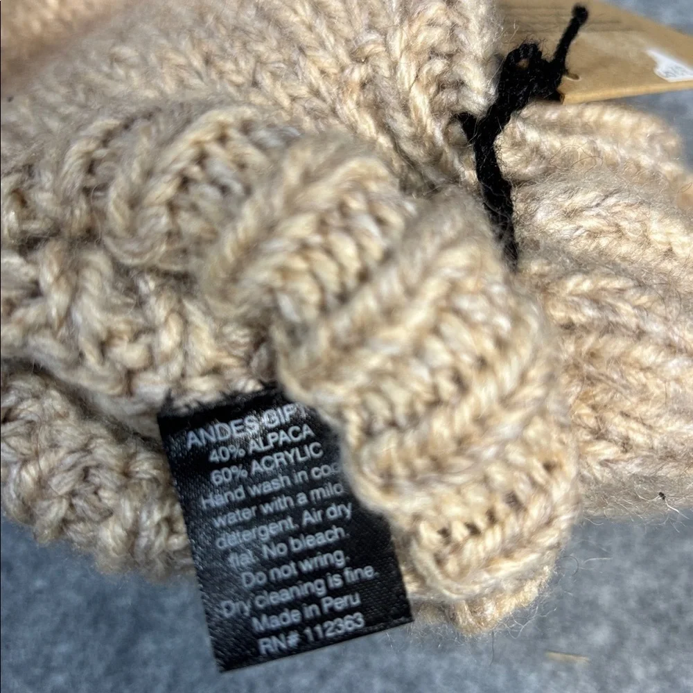 Andes Gifts Alpaca Cozy Knit mitten Gloves - Cream marbled mitten gloves